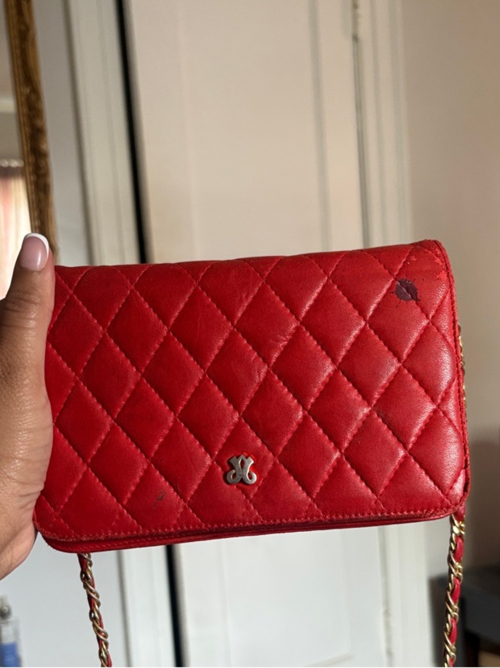 Quilted Red Crossbody Bag with Chain Strap